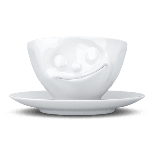 Puodelis su lėkštute Happy