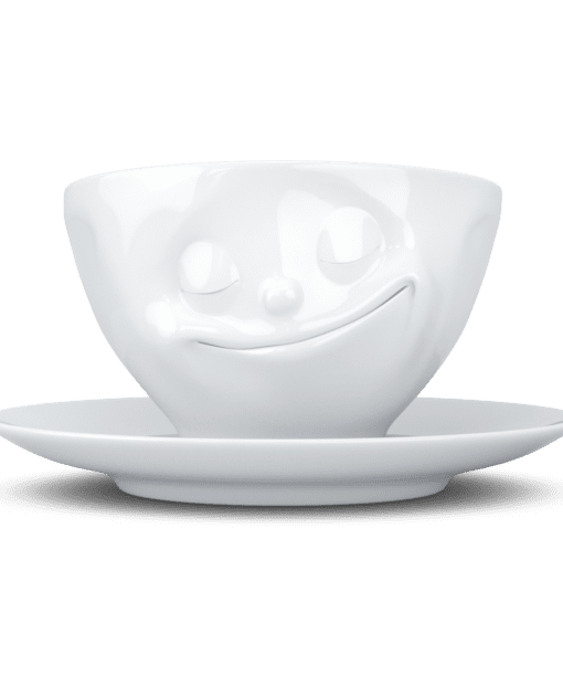 Puodelis su lėkštute Happy